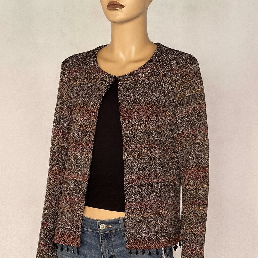 Vintage Metaphor One Button Beaded Cardigan Top Purple Colors 90s Y2K XL